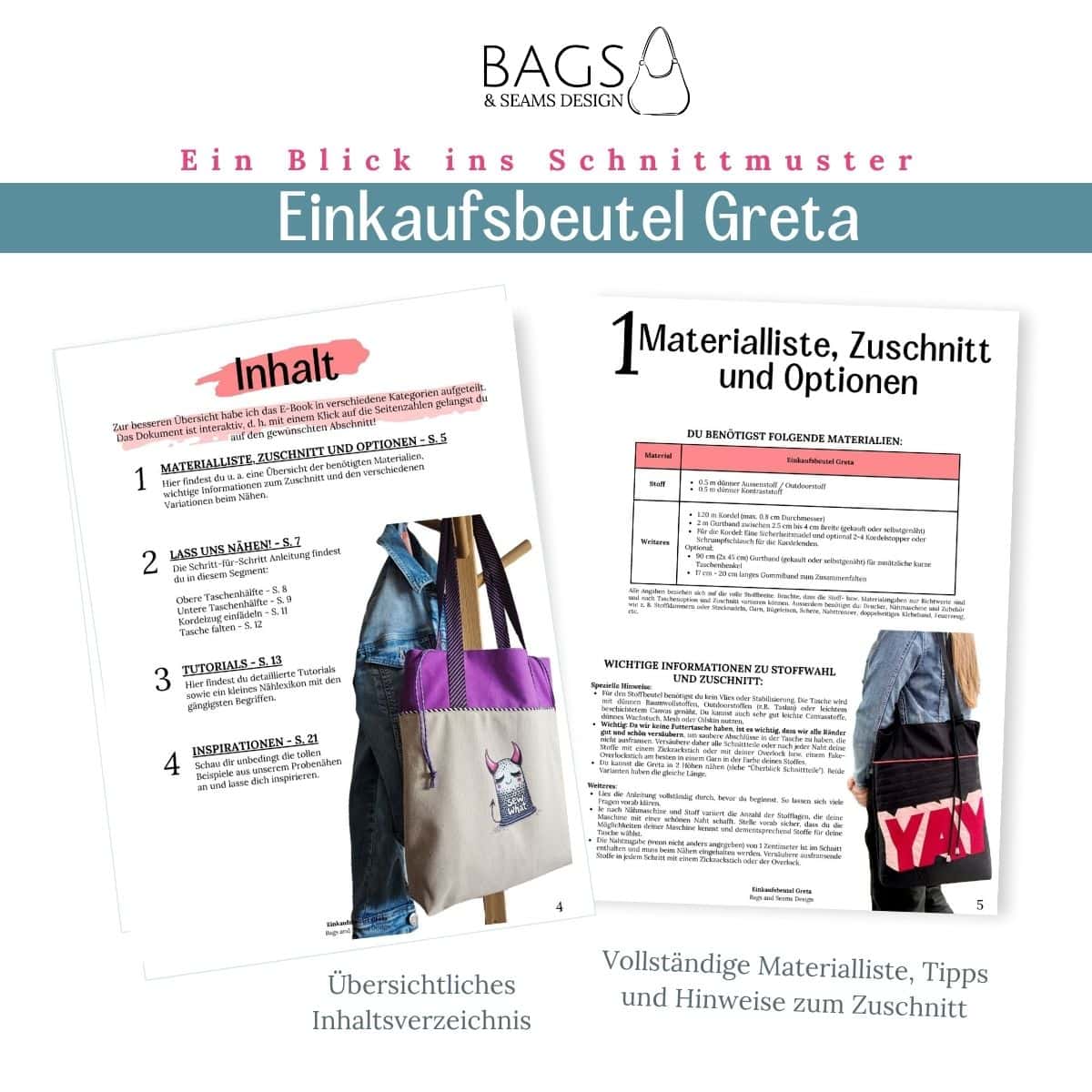 Einkaufstasche Greta mit herausnehmbarer Schminktasche und Stoffdetails.